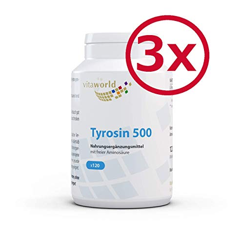 Vita World Pack de 3 L-Tyrosine 500mg 3 x 120 Capsules Made in Germany