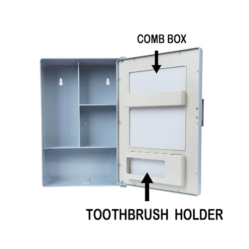 Image of PGen Plastic Small Size Mini Rectangular Shape Wall Mounted Mirror Storage Cabinet Organiser Shelf For Bathroom Kitchen Washbasin Dressing Room (Grey)