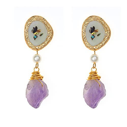 Boucles d'oreilles pierre brute coquillage émail : bijou fantaisie et bohème pour femmes