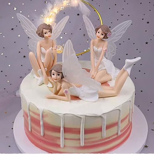 Image of Fairy Trio: 3-Piece Toy Set /Decoration Items for Cake /Home /Office Table & It Can be Used as Playing Mini Fairy Toys for Girls (White)