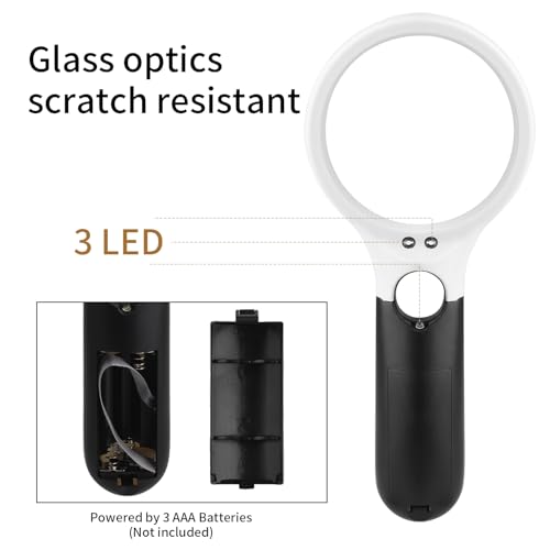 Magnifying Glass with Light, 10X 45X Handheld Glass Reading Magnifier with 3 Light, Large