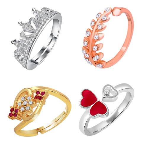 Image of Mahi Colorful Crystsal Studded Adjustable Finger Ring Combo for Women (PACO1105158PR)