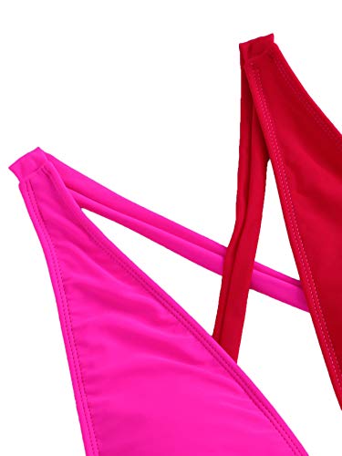 Sweatyrocks Women's Sexy Bathing Suits Criss Cross Tie Knot Front Deep V Open Back Leopard One Piece Swimwear Hot Pink Red Medium #TOP4