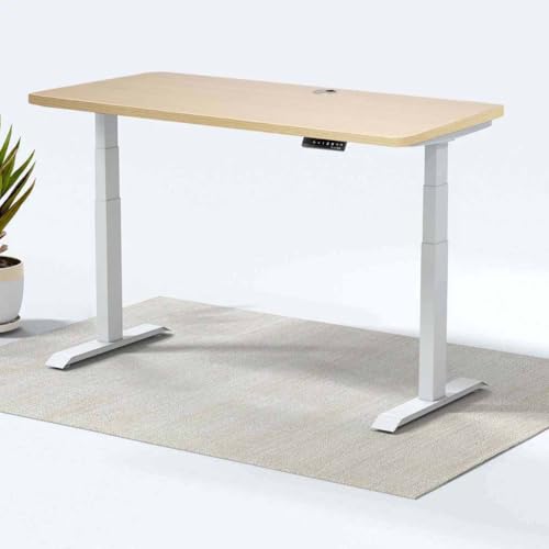 MotionGrey - German Electric Dual Motor Height Adjustable Standing Desk, Ergonomic Stand Up Desk, Adjustable Sit Stand Desk Stand - (47" x 24" Oak Brown Top - White Frame)