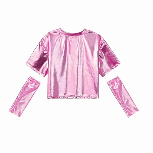 Matching Doll&Girls Sparkly Shirt Pink Shirt for Girls Shiny Long Sleeve Crop Top Dance Outfit Size 6 72