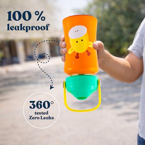 Image of rabitat Steel Play 3.0 Water Bottle for School Kids 450ml, 1+1 Year Brand Warranty | Steel Water Bottle | Steel Bottles | BPA-Free Leak-Proof, Flip-Lock Sipper, EasyCarry Handle Little Boss