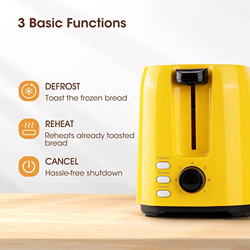 Isiler 2 Slice Toaster, 1.3 Inches Wide Slot Bagel Toaster With 7 Shade Settings And Double Side Baking, Compact Bread Toaster With Removable Crumb Tray, Defrost Cancel Function Yellow #TOP3