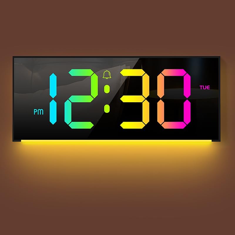 Digital Wall Clock Large Display, Alarm Clock with 12 RGB Colors ...