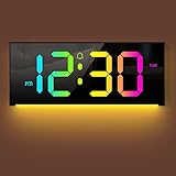 AGEK Digital Wall Clock Large Display, Alarm Clock with 12 RGB Colors Changing Remote Control, 13" LED Clocks with Night Lights for Living Room Bedroom Office Home Decor