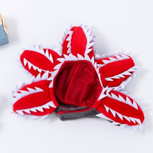 Halloween Pet Demon Hat – Scary Venus Flytrap Flower Headband Soft Adjustable Costume Outfit Cosplay Props Dress-Up Headgear for Dogs Cats Party Festival Holiday Fun (Small)