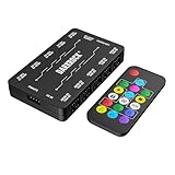 DARKROCK 20-Port PC Case Fan Hub with Remote Control, Dual SATA Port Powered 10-Port 3-Pin ARGB Light and 10-Port 4-Pin PWM Fan Speed Controller - Black