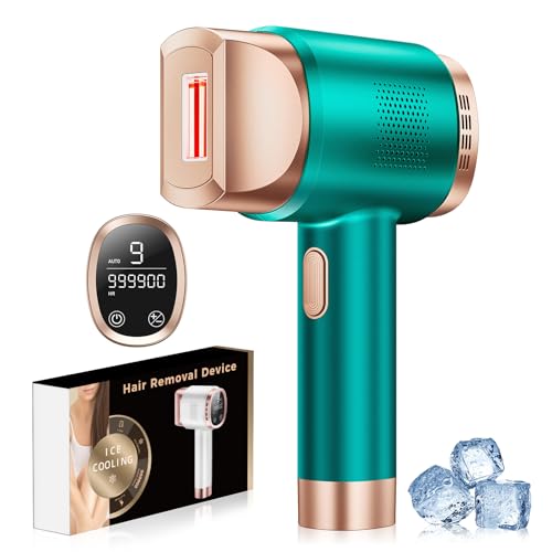Depiladora de luz pulsada con función de enfriamiento, depilación láser Max 21J con pantalla táctil LCD, 9 niveles de energía, 999.900 flashes, depiladora IPL para mujer, cara, axilas y bikini, verde