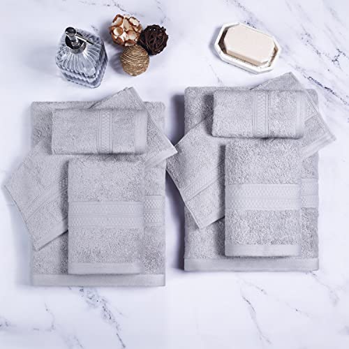 Superior Towel Set, Rayon From Bamboo Cotton Blend, Ideal For Bathroom, Guest Bathroom, And Beach, Includes; 8 Pieces, Face/Washcloths, Hand Towels, Bath Towels, Chrome #TOP1