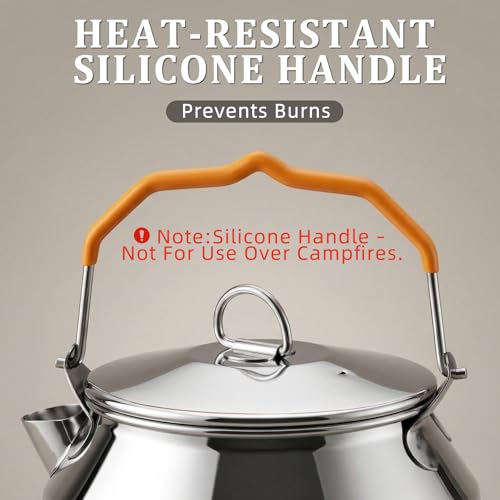CAMPJOURNEY Portable Camping Kettle – 1.4L Stainless Steel Water Kettle, Food Safe with Large Opening & Heat-Resistant Handle, Compatible with Gas, Induction, Open Flame, Electric Stove, Silver - Image 4