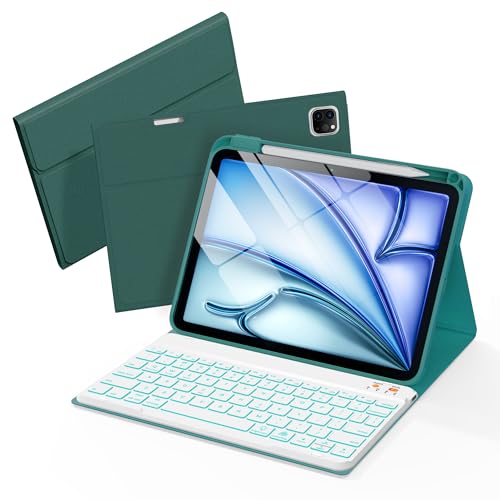 Senyoson Keyboard Case for iPad Pro 12.9 inch (4th,5th, 6th Generation) & New Air 13 inch M2 /M3 (NOT for 13 PRO M4) - Wireless Detachable Keyboard- Pencil Holder, with Auto Sleep/Wake Function, Cyan