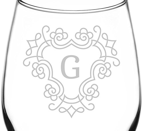 (Monogrammed G) Unique & Elegant Border Monogram Inspired - Laser Engraved 12.75oz Libbey All-Purpose Wine Taster Glass