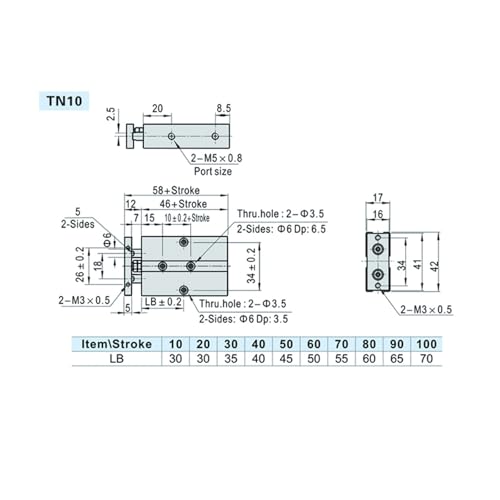 Vérin pneumatique TN25 évitez la torsion mécanique double tige aluminium 70mm - 3