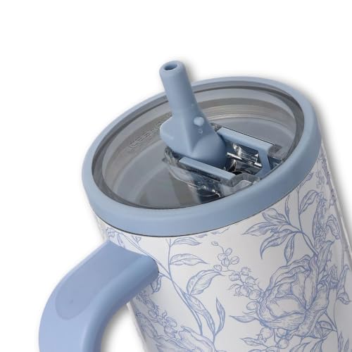 Image of Ice Shaker 40 oz Tumbler with Handle and Straw | 40oz Bleu Toile| Cold for 30+ Hours | 2-in-1 Tumbler Shaker Bottle | Odor-Free 40 ounce Bottle for Water, Protein Shakes, Smoothies, Cocktails