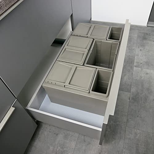 THHA-System, Mülleimer Küche ausziehbar, Mülltrennsystem 6 fach mit Deckel, Mülleimer Küche zur Mülltrennung im Schrankauszug mit 4 x 11 u.2 x 3 Liter, Quarzgrau Ral 7039 Cover
