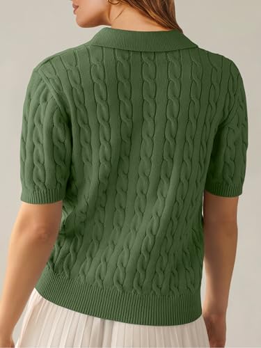 Image of ANRABESS Womens Short Sleeve Cable Knit Polo Sweaters Summer Fall Outfits