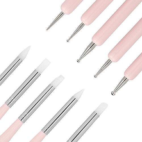LIANGYAN 5 Pcs 2 Formas Nail Dotting Pen Silicone Nail Pen Nail Art Brush Gel Pintura Desenho Escova