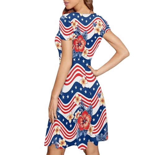 Image of AFPANQZ Womens Casual Summer Lightweight Vintage Dress Short Sleeve Midi Dress Knee-Long Luxury Formal Dress