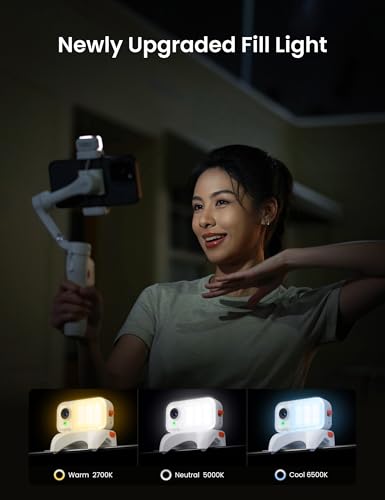 Image of Hohem iSteady V3 Phone Gimbal Stabilizer, Magnetic AI Tracking Sensor with Fill Light, Detachable Remote Control, Built-in Extension Rod and Tripod, Foldable 3-axis Stabilization Gimbal, White
