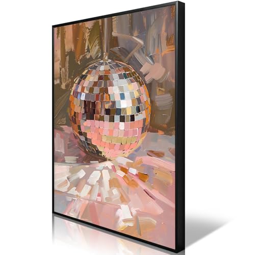 Trendy Soft Pink Disco Ball Canvas Wall Art Funky Girl