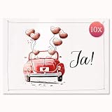 Edition Colibri 10 Einladungskarten Hochzeit A6 – Hochzeitskarte Brautpaar Trauung Liebe, Hochzeitsfeier Karten Set romantisch modern, Hochzeitsauto Hochzeitseinladung - für Männer, Frauen & Paare
