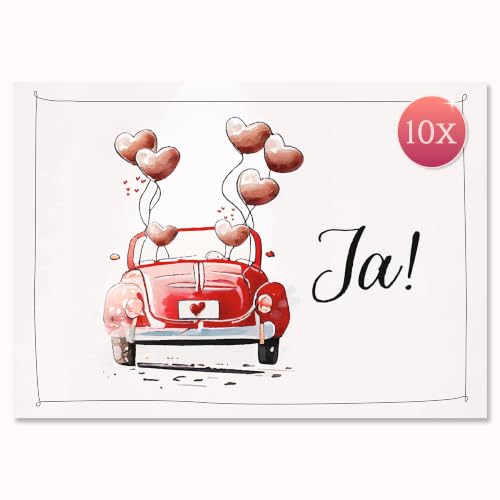 Edition Colibri 10 Einladungskarten Hochzeit A6 Hochzeitskarte Brautpaar Trauung Liebe Hochzeitsfeier Karten Set romantisch modern Hochzeitsauto Hochzeitseinladung - für Männer Frauen & Paare