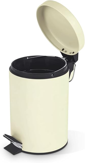 Crystals 3 Litre Stainless Steel Pedal Bin for Kitchen Bathroom Toilet Rubbish Tray (Cream)
