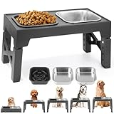 TIDEVAN Comedero Perro Elevado, Comedero Alto para Perro Comedero para Perros, 5 Alturas Ajustables, con 2 Comederos de Acero y 1 Comedero Lento para Perros, para Perros Pequeños, Medianos y Grandes