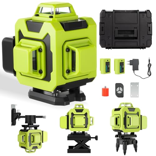 STANEW Niveau Laser Chantier Autonivelant 360° x 4, Lazer Niveaux 4D 16 Lignes Laser, Autonivellement et Mode Pulsé Extérieur, 2 x Batterie, Nivellement Automatique, Support Rotatif, Télécommande