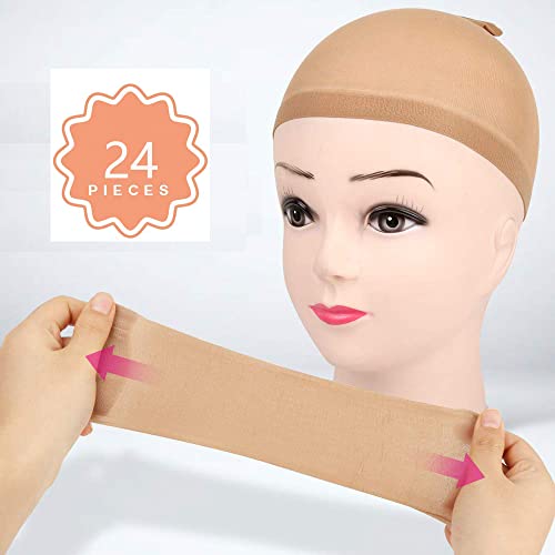 Stocking Wig Caps, DEPHNARSA 24pcs Stretchy Nylon Wig Caps Stocking Caps For Wigs Wig Caps For Women Man (Light Brown) - Image 2