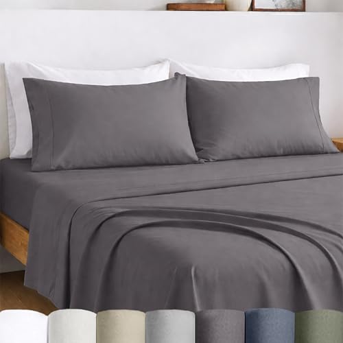 Image of California Design Den King Size Sheets Set Cotton - Certified 100% Egyptian Cotton King Size Percale Sheets Set with Deep Pockets, Lightweight, Crisp, Durable Luxury Bedding - Grey