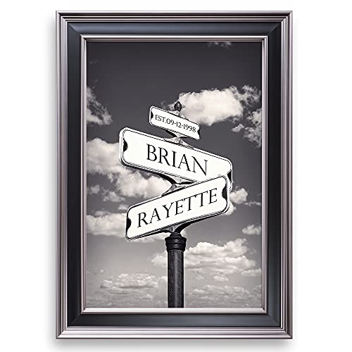 Street Sign Black and White Framed Arts Gift Your Names,the Date and romantic verses or write your own message Gift for Anniversary.With Different Frame Styles Framed Size:21 5/8X15 1/2 inches