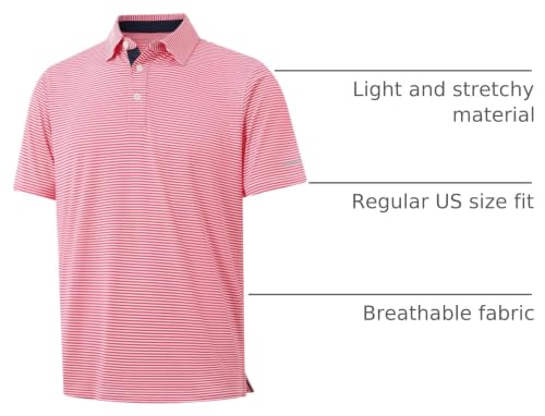 Image of Golf Shirts for Men - Dry Fit Moisture Wicking Short Sleeve Performance Sport Casual Striped Collared Mens Polo Shirt