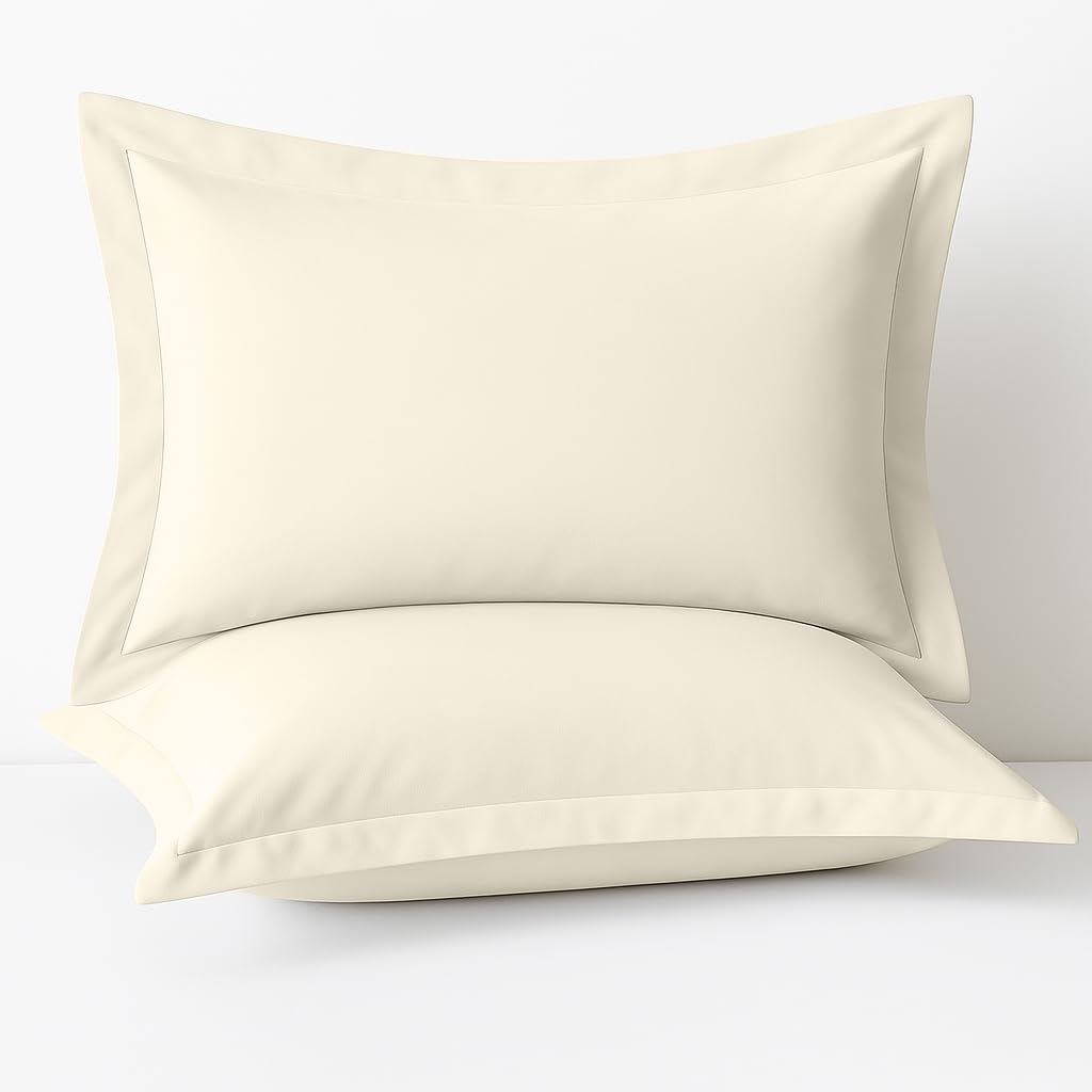 Comfort Beddings 2 Pack Oxford Pillowcases – 56x79cm Extra Wide Pillow Covers – 100% Egyptian Cotton – 600 Thread Count – Ivory Extra Large Pillow Cases with Envelope Closure – Size 22"x31"
