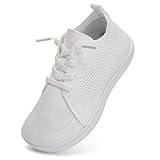 WateLves Toddler Little Kids Wide Barefoot Shoes Boys Girls Minimalist Sneakers Lightweight Breathable Walking Shoes | Naturally Splay | Flexible Fit (White, 24)
