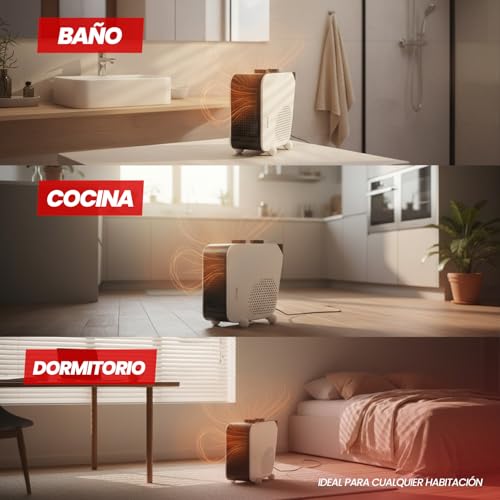 SOGO Calefactor Bajo Consumo - Calefactor Baño Compacto con 2 Niveles de Calor 1000W/2000W - Calefactor Eléctrico Portátil con Protección Sobrecarga y Asa - Ideal para Hogar Cocina y Comedor - imagen 6