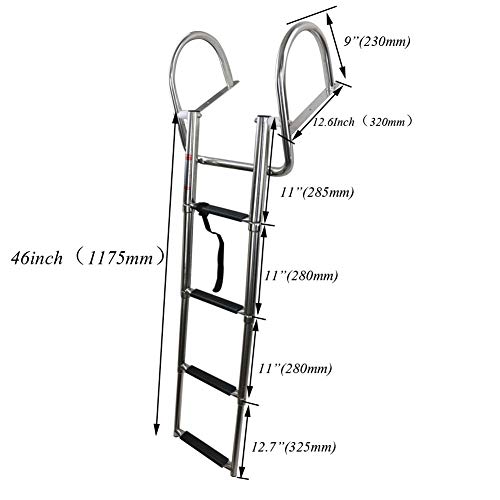 Coc-Lf 4 Steps Pontoon Boat Ladder, Stainless Steel Folding Telescoping Rear Entry Inboard Ladder Heavy Duty Custom Swim Deck Ladder With Pedal Hand Railing Ladder #TOP1
