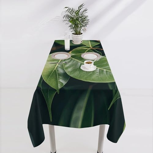 Nappe de table rectangulaire motif eucalyptus résistante aux taches pour fêtes