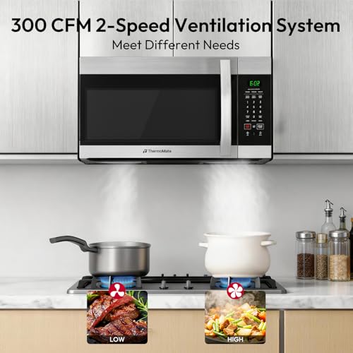 Image of 30 inch Over the Range Microwave Oven, ThermoMate 1.7 Cu. Ft Capacity Microwave Over the Stove with One Touch, 1000 Cooking Watts, 300 CFM Venting, 2-Level Cooktop Light, Stainless Steel