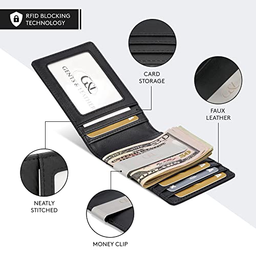 GENTS & LEATHER Mens Slim Wallet with Money Clip RFID Blocking Bifold Credit Card Holder for Men with Gift Box3
