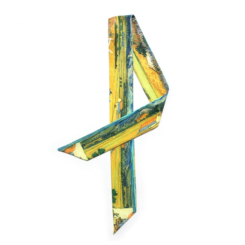 7Pcs Bag Handbag Scarf Handle Wrap Ribbon Scarf Purse Scarf for Women (Van Gogh series)2