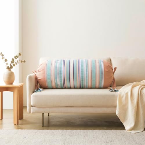 Image of SAJAVAT HOME Camel Brown with Green & White Stripes Cotton Bolster Cover for Sofa, Bed & Diwan (Pack of 1) 15x30 Inch | Soft Round Side Pillow Cover | Breathable All-Season Bolster Pillow Cover |