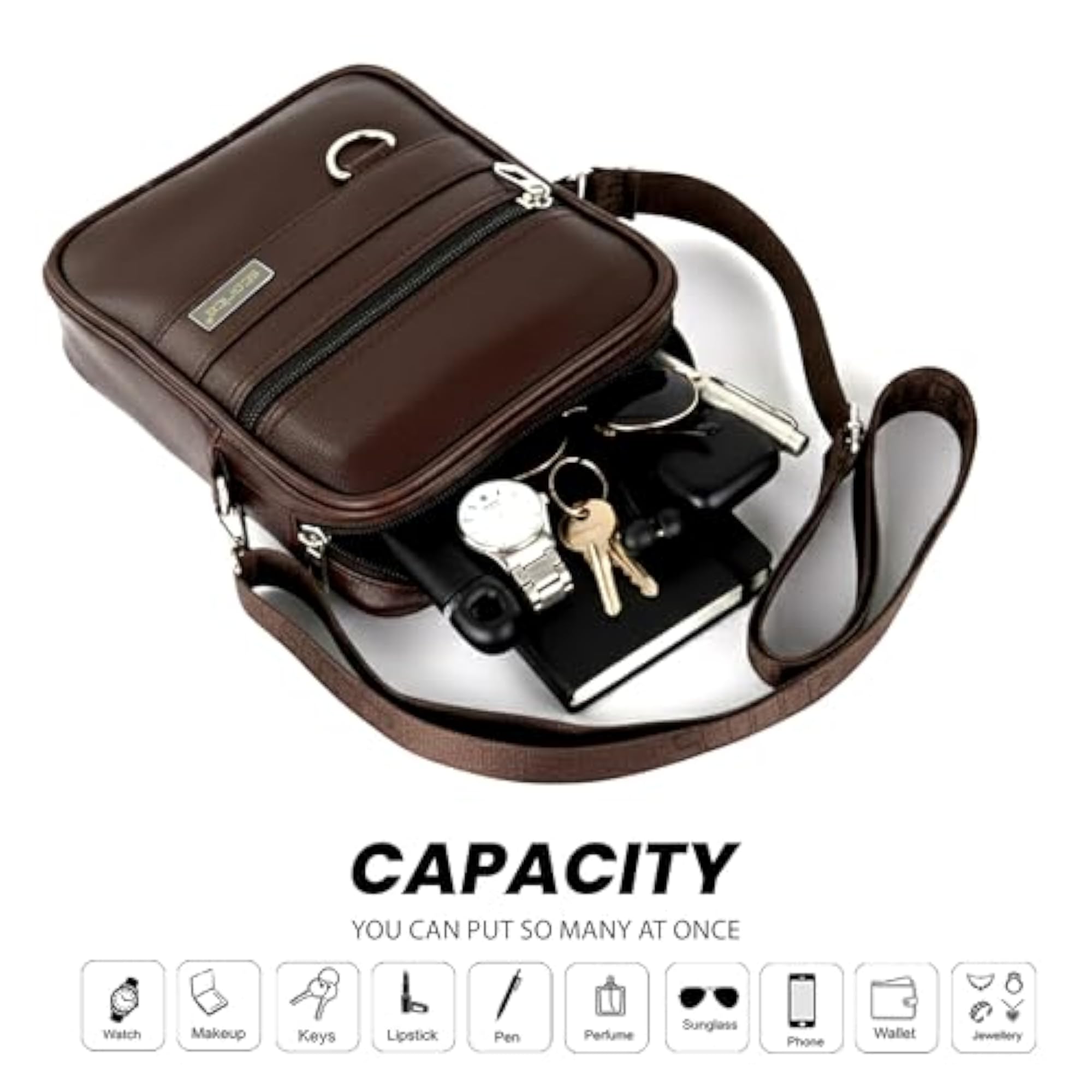 PU Leather Messenger Sling Bag, Crossbody Travel & Office Bag