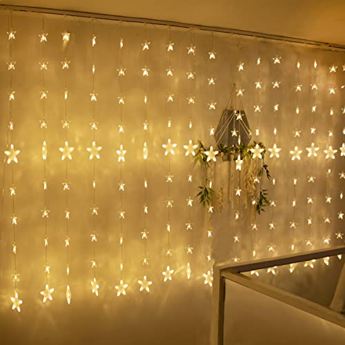 Cortina de Luces Estrella, Navidad Luces de Cadena de Cortina 144 LED Cortina Luces Luz de Cortina con Mando 8 Modos, IP44 Impermeable, Control Remoto, para Boda Fiesta Navidad Interior