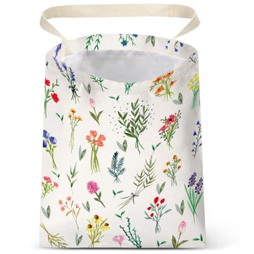 Image of IRADA Car Trash Bag Hanging No Snap Small Garbage Bag for Car Back Seat Cute Printed One-Handed Strap Trash Bags Car Accessories-Wildflowers-White Car Trash Bags