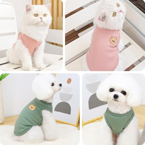 Bieiyhe 2er Pack Haustierkleidung für Katzen und Hunde - Baumwolle, Katzenpullover, Waffel, Ärmellos, für kleine bis mittelgroße Hunde und Katzen - Grün + Pink - XL